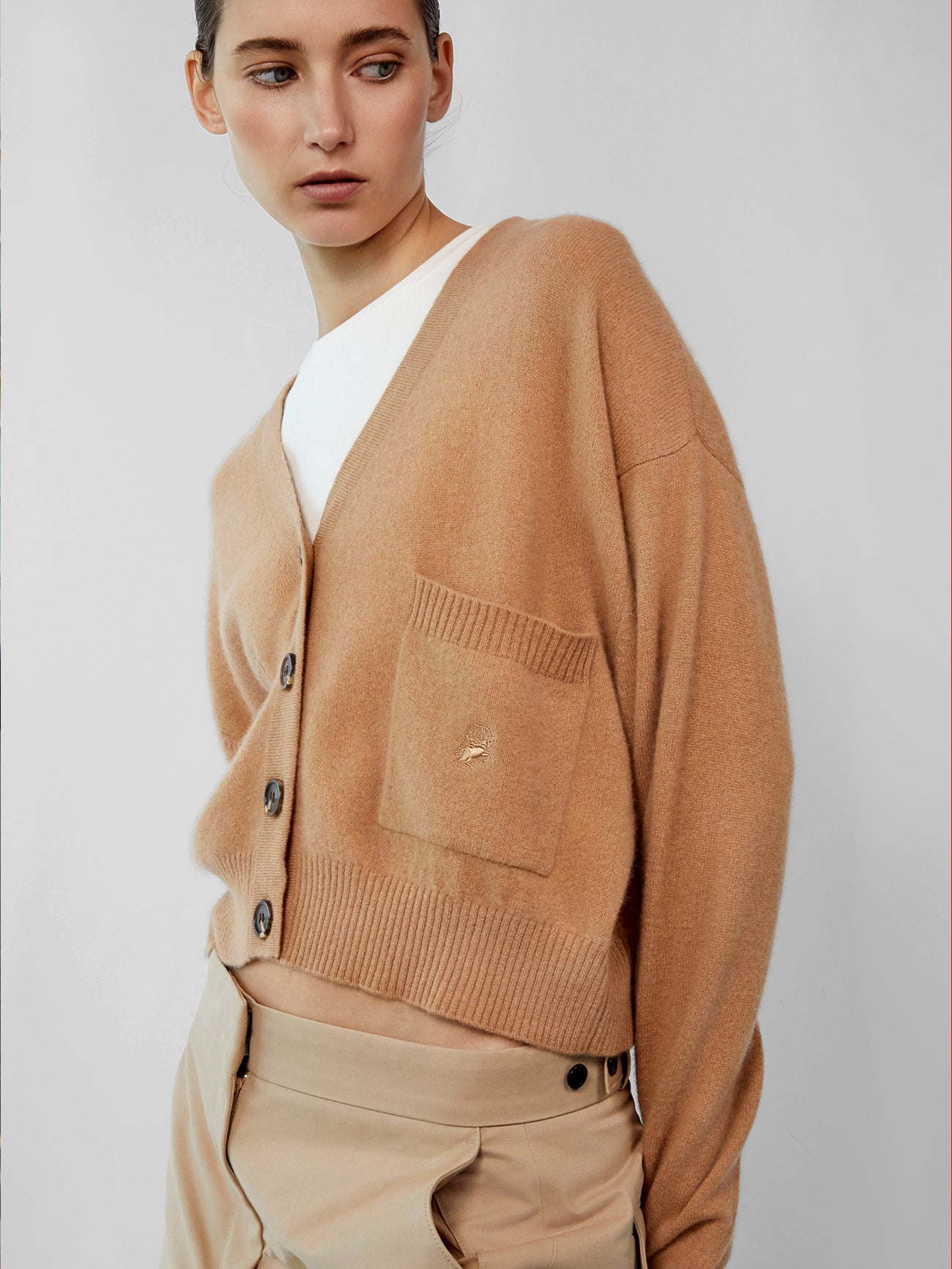 The Cashmere Cardi in Tan